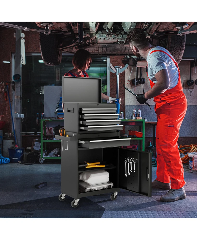 2-in-1 Tool Chest and Cabinet with 5 Sliding Drawers Versatile Storage Solution for Tools Equipment