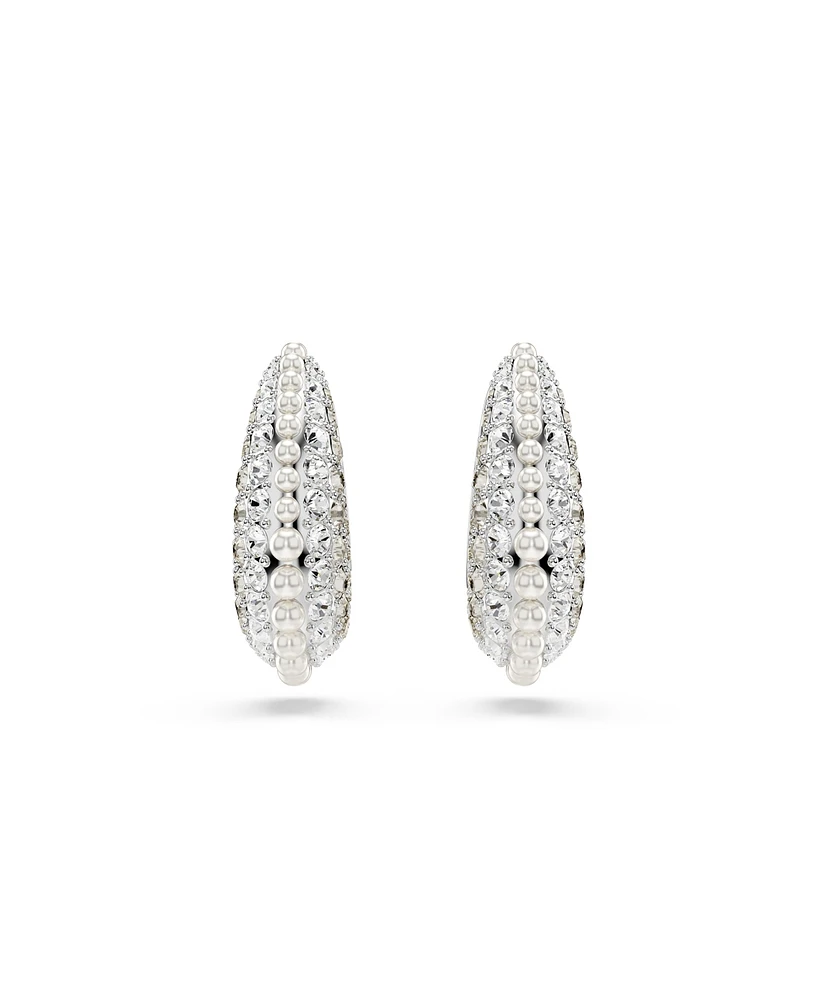 Swarovski Crystal Pearl, Round Cut, White, Rhodium Plated Sublima Drop Earrings