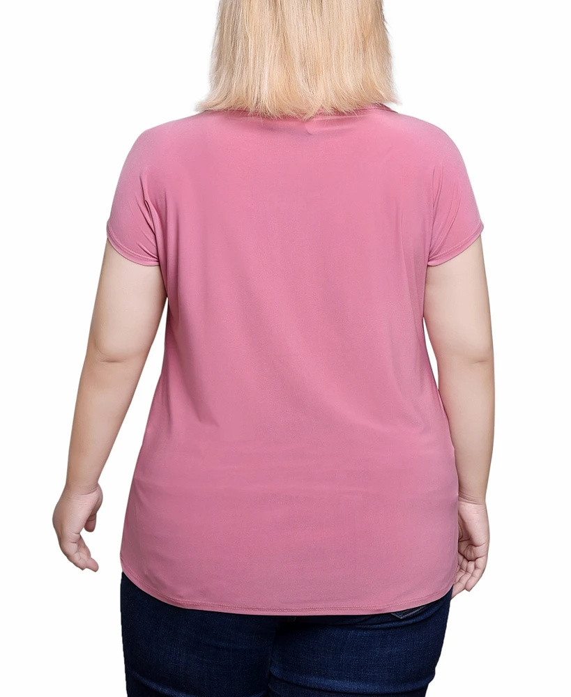 Ny Collection Plus Short Extended-Sleeve Grommet Neck Knit Top