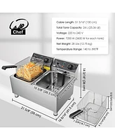 WeChef Commercial Deep Fryer 24L Dual Tank Electric Deep Fryers with Basket Stainless Steel Countertop Fryer for Restaurant Use, Two 6-15 Phase Plugs,