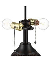 Cody Modern Industrial Rustic Table Lamps 26" High Set of 2 Hammered Oiled Bronze Brown Oatmeal Linen Drum Shade for Living Room Bedroom House Be