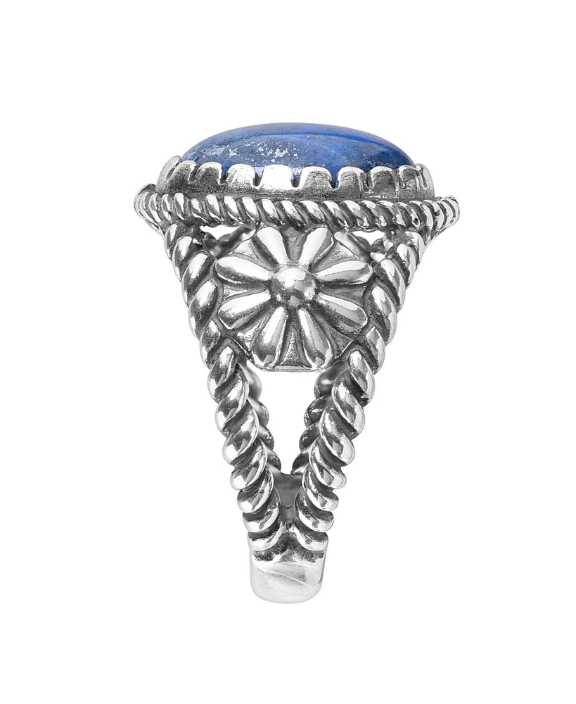 American West Jewelry Sterling Silver Women's & Men's Ring Genuine Gemstone Native-Inspired Flower Design Sizes 5- 10
