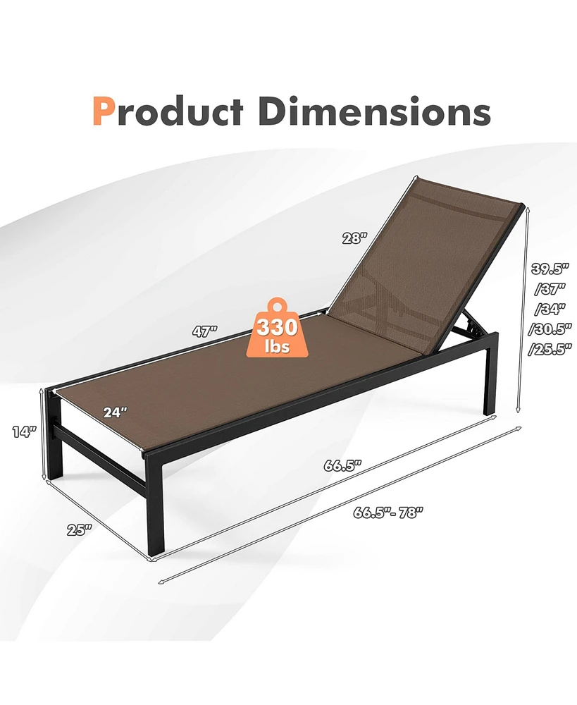 Gymax Set of 2 Aluminum Patio Chaise Lounge Outdoor Adjustable Lounge Chair W/ 6-Position Backrest