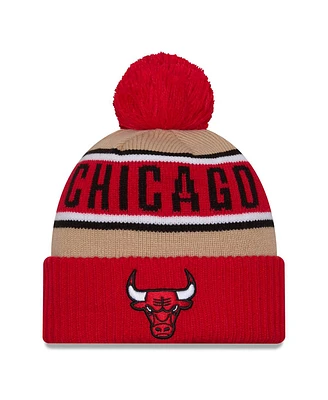 New Era Men's Red/Tan Chicago Bulls 2024 Nba Draft Cuffed Knit Hat with Pom
