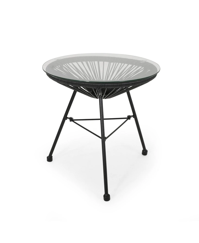 Nusa Modern Rattan Side Table With Tempered Glass Top