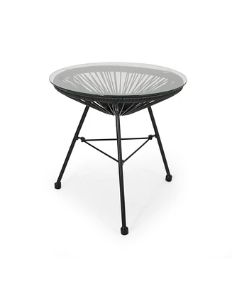 Nusa Modern Rattan Side Table With Tempered Glass Top