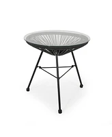 Nusa Modern Rattan Side Table With Tempered Glass Top