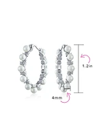 Bling Jewelry Statement Jewelry White Simulated Pearl Hoop Earrings 1.25 Diameter