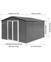 10FTx12FT Outdoor Storage Shed with Punched Vents and Hinged Door