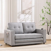 3-in-1 Tufted Futon Sofa Bed with Side Pockets and Cup Holders