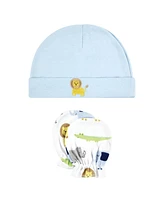 Hudson Baby Boys Soft Cotton Beanie and Anti-Scratch Hand Mitts