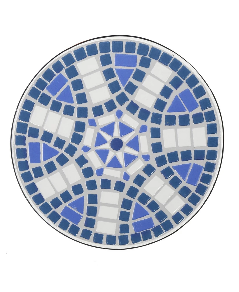 Simplie Fun Blue And White Ceramic Tile End Table With Matte Black Iron Frame
