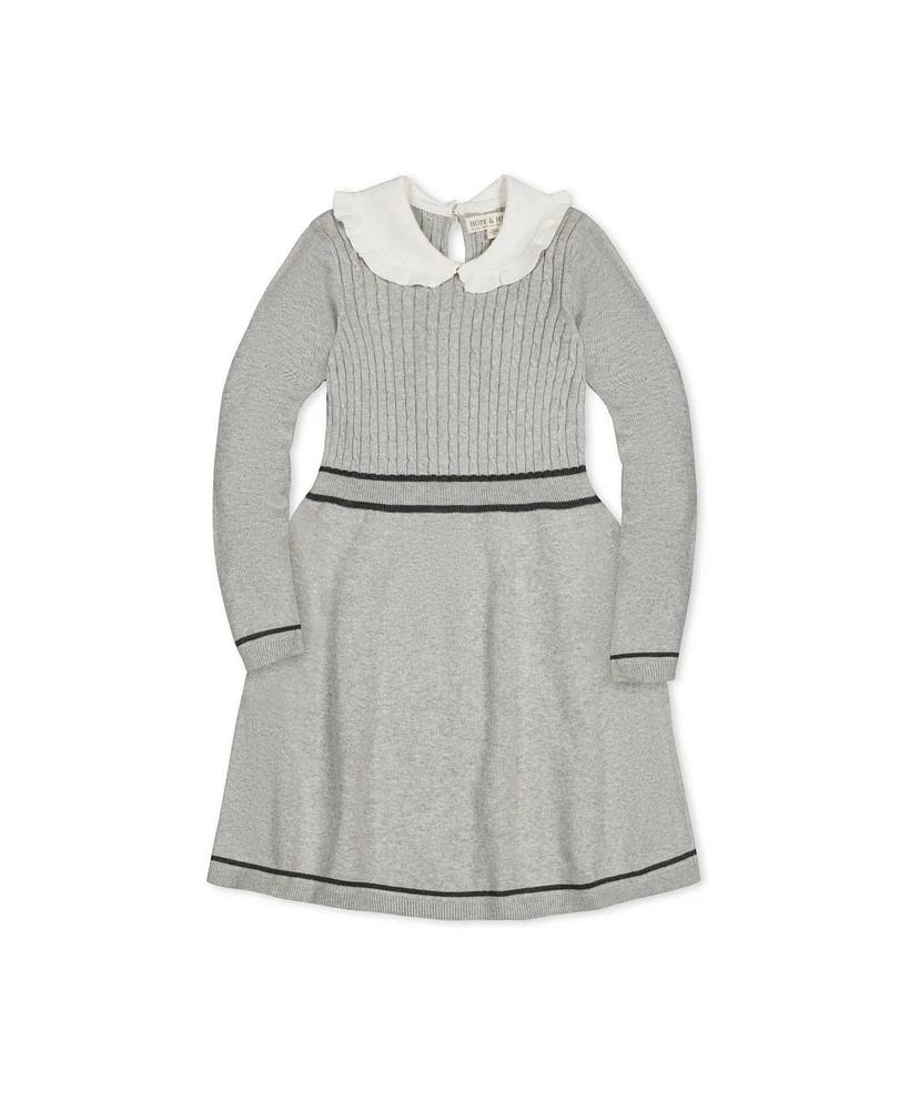 Hope & Henry Big Girls Long Sleeve Cable Knit Peter Pan Collar Sweater Dress