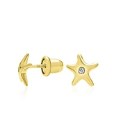 Bling Jewelry Petite Tiny Nautical Dolphin Green Turtle Yellow 14K Gold Stud Earrings Secure Screw back