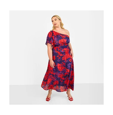 Rebdolls Women's Aurora Floral One Shoulder Maxi A Line Dress