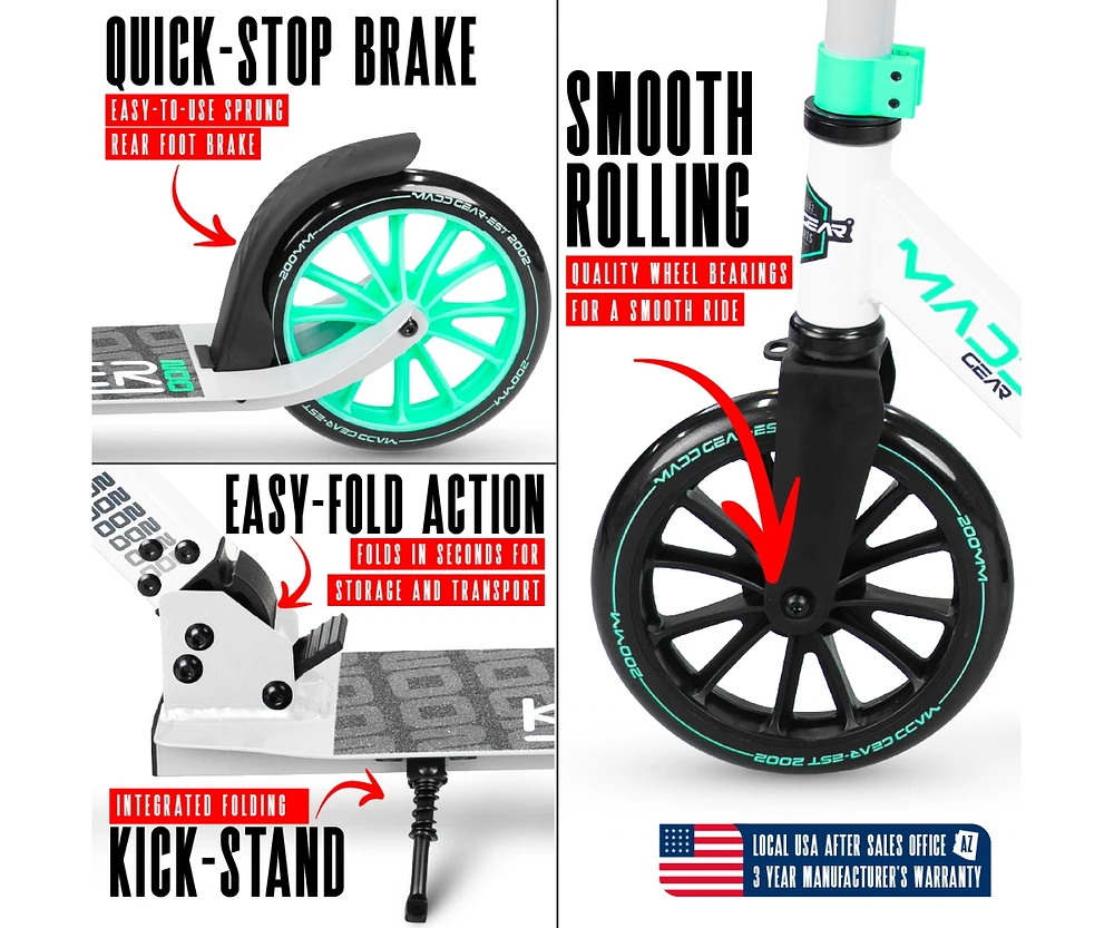 Folding Kick Scooter for Adults and Teens – Lightweight Durable Frame Adjustable Handlebar Big 200mm Wheels 220lbs C