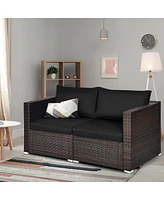 2 Pieces Patio Rattan Sectional Conversation Sofa Set