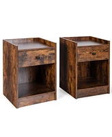 Set of 2 Nightstand with Drawer Cabinet End Side Table Raised Top