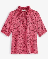 On 34th Women's Ruffle Tie Neck Elbow-Sleeve Top