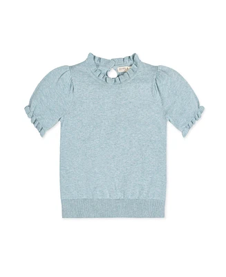 Hope & Henry Baby Girls Puff Sleeve Ruffle Edge Sweater
