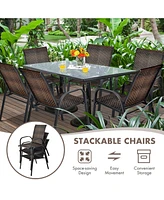 Skonyon Set of 6 Outdoor Pe Wicker Stackable Chairs with Sturdy Steel Frame