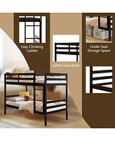 Twin Sturdy Wooden Bunk Beds with Ladder and Safety Rail