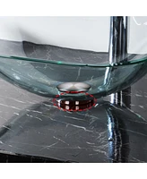 Aquaterior Bathroom Round Tempered Glass Vessel Sink w/ Orb Faucet Mounting Ring
