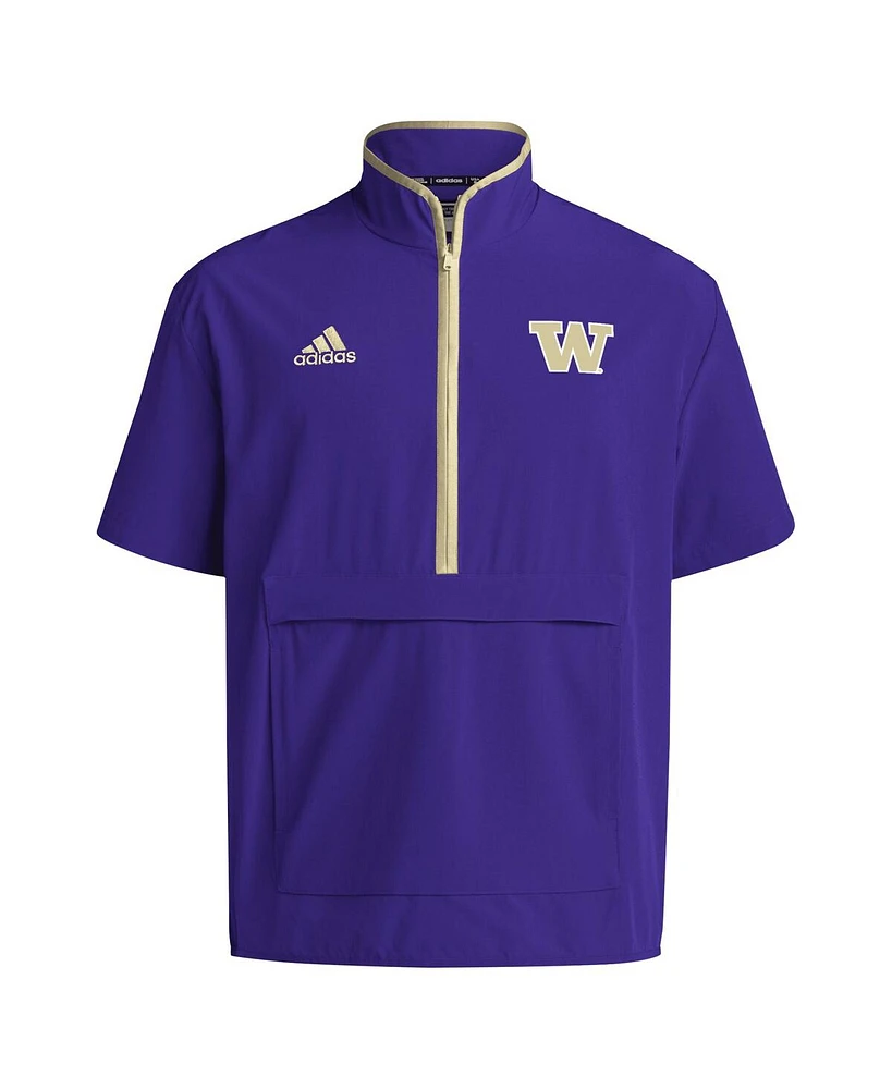 Adidas Men's Purple Washington Huskies Coaches Sideline Half-Zip Short Sleeve Jacket