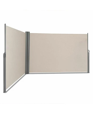 237 x 71 Inch Patio Retractable Double Folding Side Awning Screen Divider