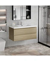 42" Wall-Mounted Vanity with Resin Sink & Drawers