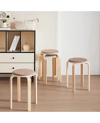 Set of 4 Stackable Wood Stools for Dining, Kitchen, Classroom (Coffee)