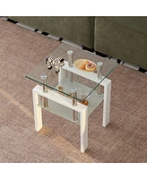 Tempered Glass End Table, 2-Tier Storage, Living Room Side Table