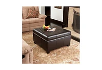 Richmond Faux Leather Storage Ottoman with Rosewood Legs