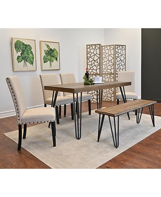 Amisos 6-Piece Dining Set Hairpin Table, 4 Chairs, Bench (Tan)