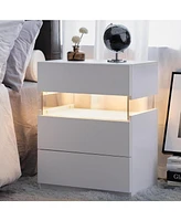 Modern Led Nightstand with 3 Drawers and Multi-Color Rgb Lighting