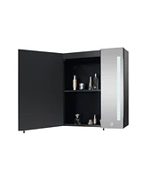 30x26" Black Led Medicine Cabinet with Storage, Defogger, Dimmable Lights