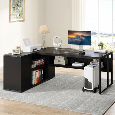 Tribesigns 71 inch Executive Desk, L Shaped Desk with Cabinet Storage, Office Shelves, Business Furniture Workstation for Hom