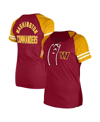 New Era Women's Burgundy Washington Commanders Lace-Up Raglan T-Shirt