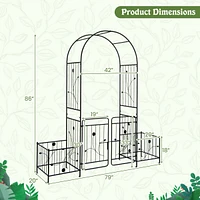 87" Garden Arbor Arched Lockable Gate Top Arbor Trellis with Side Planters