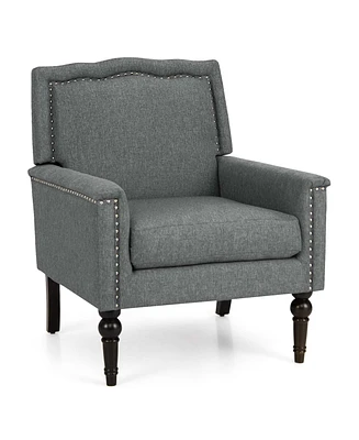 1 Pcs Mid-century Modern Armchair with Thick Cushion & Rubber Wood Legs for Living Room