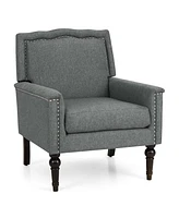 1 Pcs Mid-century Modern Armchair with Thick Cushion & Rubber Wood Legs for Living Room