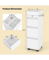 Bathroom Floor Cabinet with 3 Drawers 4 Compartments 2-Side Available Towel Shelf