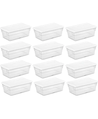 Sterilite 6 Quart Storage Box Stackable Bin with Lid, Plastic Container, 12 Pack