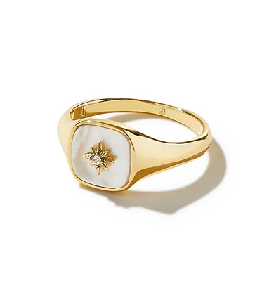 Ana Luisa - Gold Signet Ring Amara Mother of Pearl
