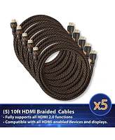 LegitWire 10 ft 4K High Speed Hdmi Cables, 5 Pack - 18Gbps Hdmi 2.0 (4K 60hz Hdr Uhd 4:4:4 Chroma) - Ethernet - Locking Head