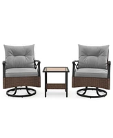 3 Pcs Patio Swivel Rocker Set with 2-Tier Coffee Table & Cozy Seat Back Cushions