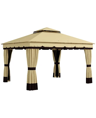 Outsunny 10' x 12' Double Roof Outdoor Gazebo with Netting & Curtains