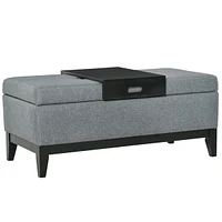 Fabric Upholste Storage Ottoman Recgular Bench Wood Leg Furniture W/Tray