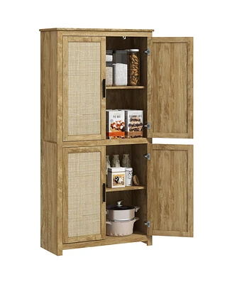 Homcom 64" Rat Kitchen Storage Cabinet with Adjustable Shelf, Natural