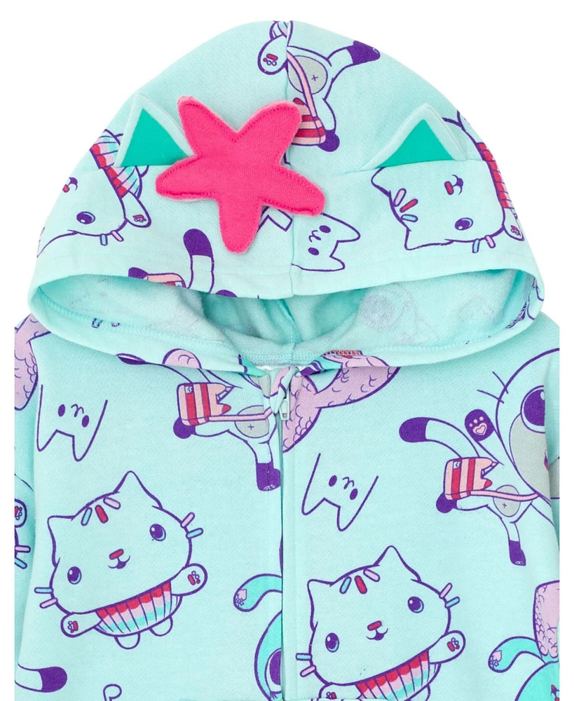 Dreamworks Gabby's Dollhouse Toddler Girls Pandy Paws Cakey Cat MerCat Fleece Zip Up Coverall to